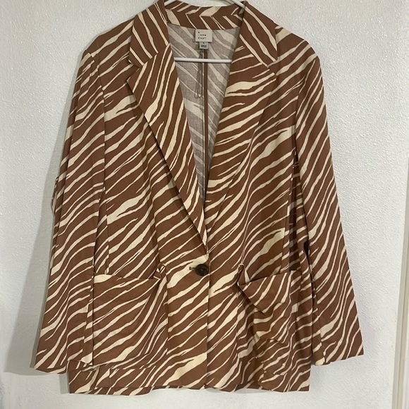 A new day linen blend spring , blazer animal print zebra neutral colors NWOT - Picture 1 of 5